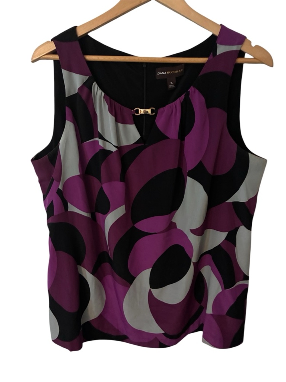 Dana Buchman Black, Purple & Gray Abstract Print Sleeveless Shell